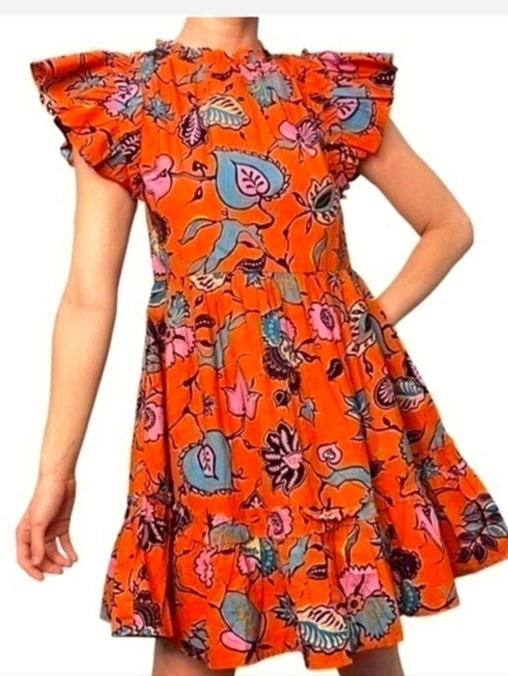 House Of Harlow 1960 Orange Floral Tiered Boho Mini Dress - Picture 4 of 11